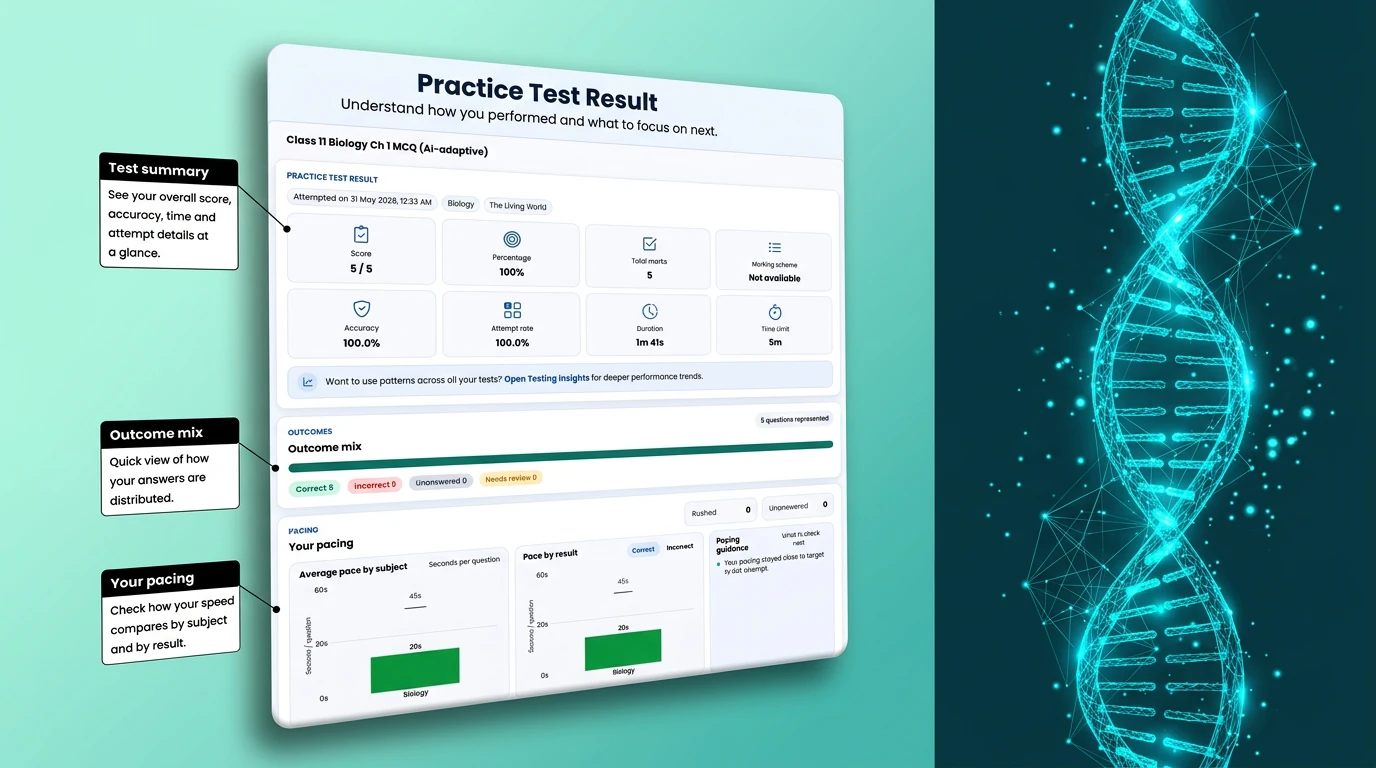 Practice results and test-metrics interface